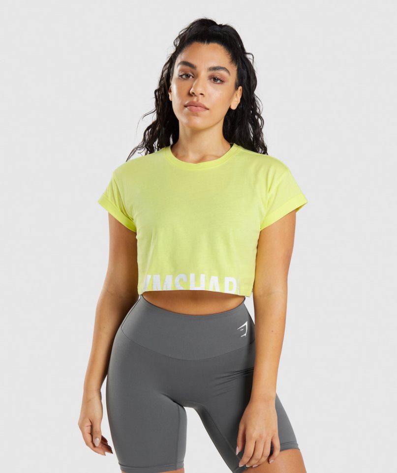 Women\'s Gymshark Fraction Cropped Tops Yellow | CA 0A8637